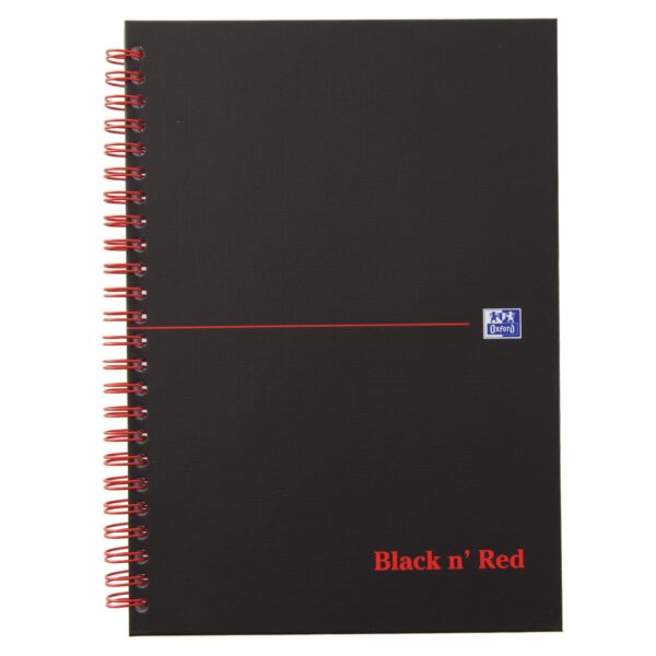 Black n Red A5 Wirebound Hard Cover Notebook Ruled 140 Pages Matt Black/Red (Pack 5) - 100080154