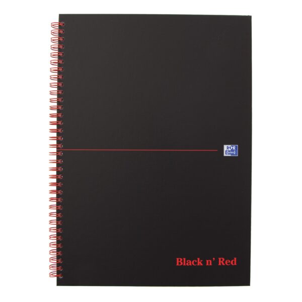 Black n Red A4 Wirebound Hard Cover Notebook Ruled 140 Pages Matt Black/Red (Pack 5) - 100080173