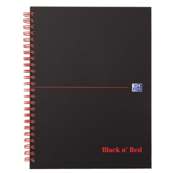 Black n Red A5+ Wirebound Hard Cover Notebook Ruled 140 Pages Matt Black/Red (Pack 5) - 100080192