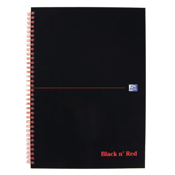 Black n Red A4 Wirebound Hard Cover Notebook 5mm Squared 140 Pages Black/Red (Pack 5) - 100080201