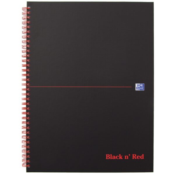 Black n Red A4+ Wirebound Hard Cover Notebook Ruled 140 Pages Matt Black/Red (Pack 5) - 100080218