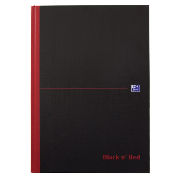 Black n Red A4 Casebound Hard Cover Notebook Ruled 192 Pages Black/Red (Pack 5) - 100080446