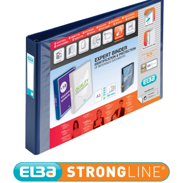 Elba Vision Ring Binder PVC 4 D-Ring A3 30mm Rings Landscape Blue 100082460