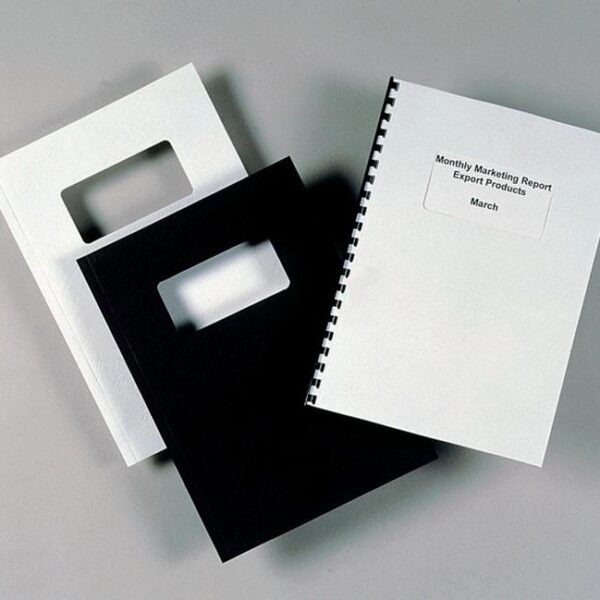 GBC Binding Cover Leathergrain Window/Plain A4 250gsm White 25 Pairs (Pack 50) 46715E
