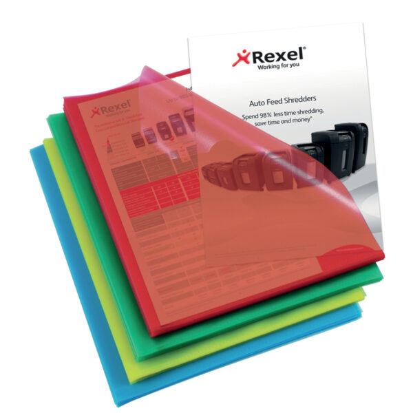 Rexel Nyrex Cut Flush Folder Polypropylene A4 110 Micron Assorted Colours (Pack 100) - 12216AS