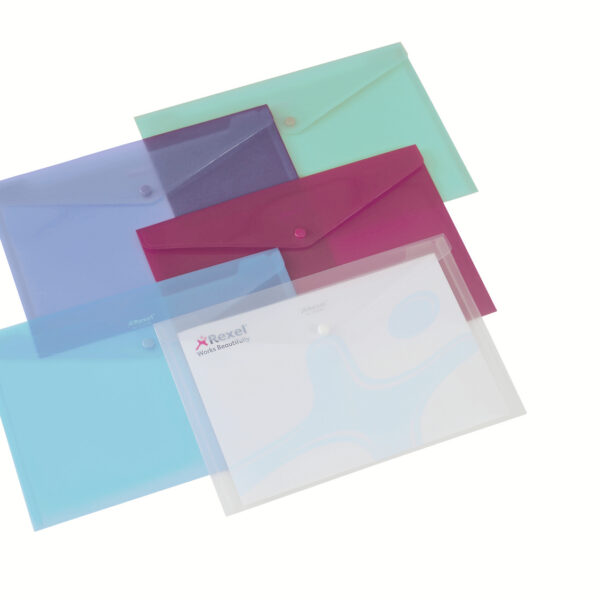 Rexel Popper Wallet Polypropylene A4 Assorted Colours (Pack 6) 16129AS