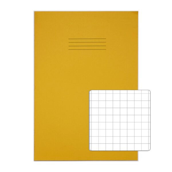RHINO A4+ (13 x 9 inch) Oversized Exercise Book 80 Page 10mm Squared Yellow (Pack 50) - VDU080-330-2