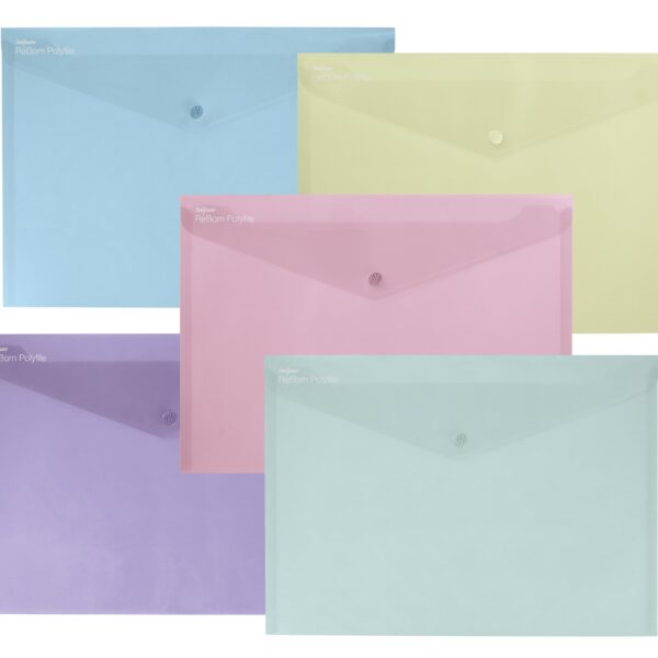 Snopake ReBorn A4 Polyfile Popper Wallet with Press-Stud Closure Pastel PK5 15912