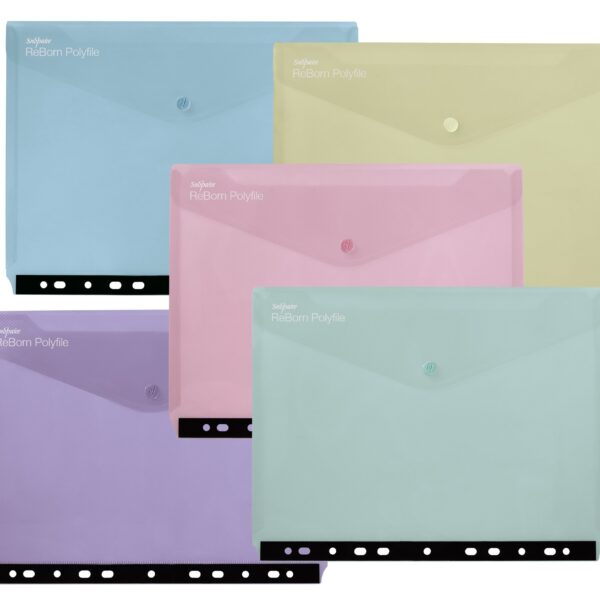 Snopake ReBorn A4 Polyfile Ringbinder Popper Wallet with Press-Stud Closure Pastel PK5 15916