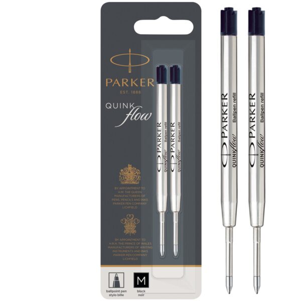 Parker Quink Flow Ballpoint Refill for Ballpoint Pens Medium Black (Pack 2) - 1950372