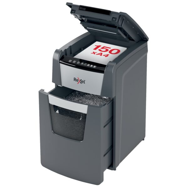 Rexel Optimum AutoFeed Plus 150X Cross Cut Shredder 44 Litre 150 Sheet Automatic/8 Sheet Manual Black 2020150X