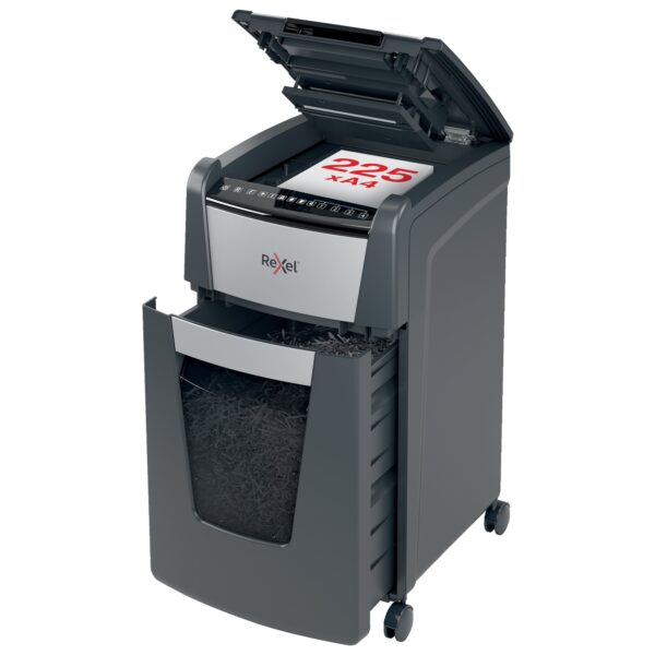 Rexel Optimum AutoFeed Plus 225M Micro Cut Shredder 60 Litre 225 Sheet Automatic/8 Sheet Manual Black 2020225M