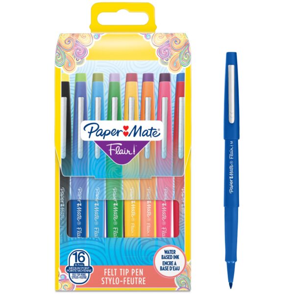 Paper Mate Flair Fibre Tip Pen Medium Point 0.7mm Assorted Colours (Pack 16) 2061394