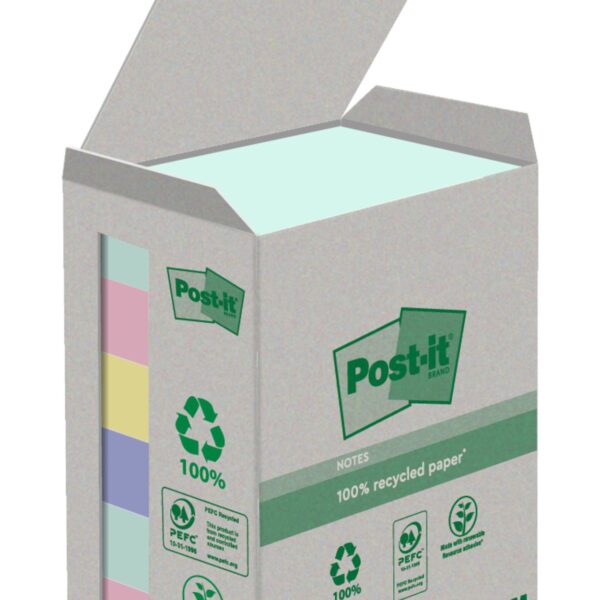 Post it Recycled Notes Assorted Colours 38x51mm 100 Sheets (Pack 6) 7100259445