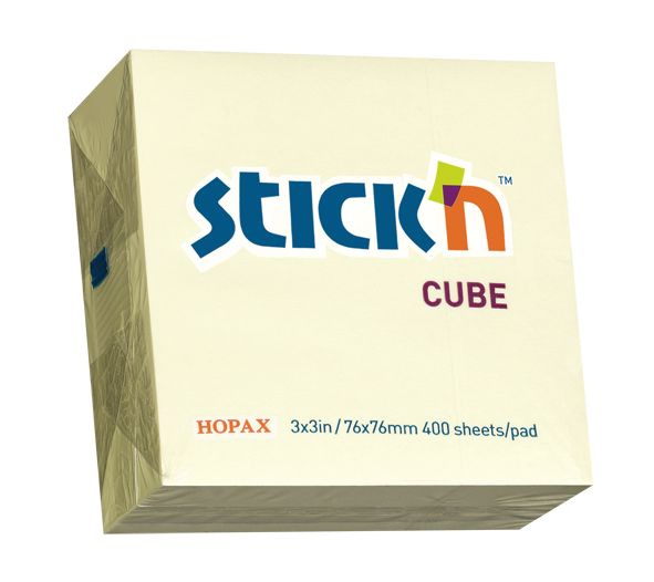 ValueX Stickn Sticky Notes Cube 76x76mm 400 Sheets Pastel Yellow 21072