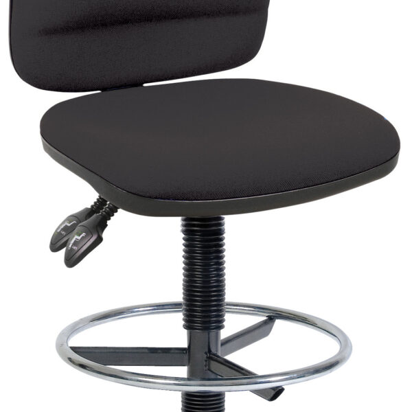 Teknik Office Ergo Twin Draughtsman Medium Back Fabric Operator Office Chair With Ring Kit Conversion and Fixed Footrest Black - 2900BLK/1163