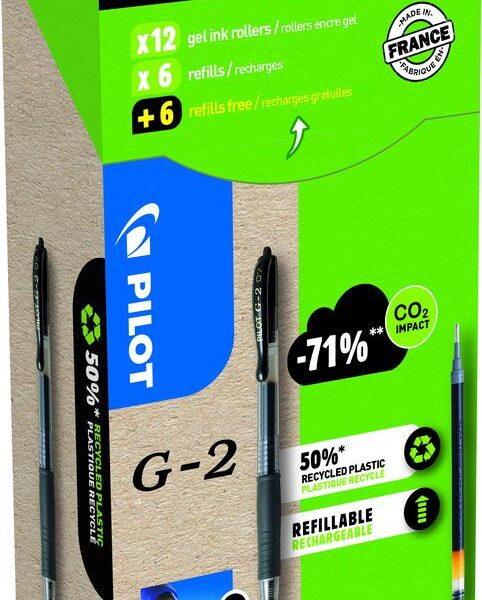 Pilot G-207 Retractable Gel Rollerball Pen 0.7mm Tip 0.39mm Line Black Greenpack (Pack 12 + 12 Refills) - WLT556176