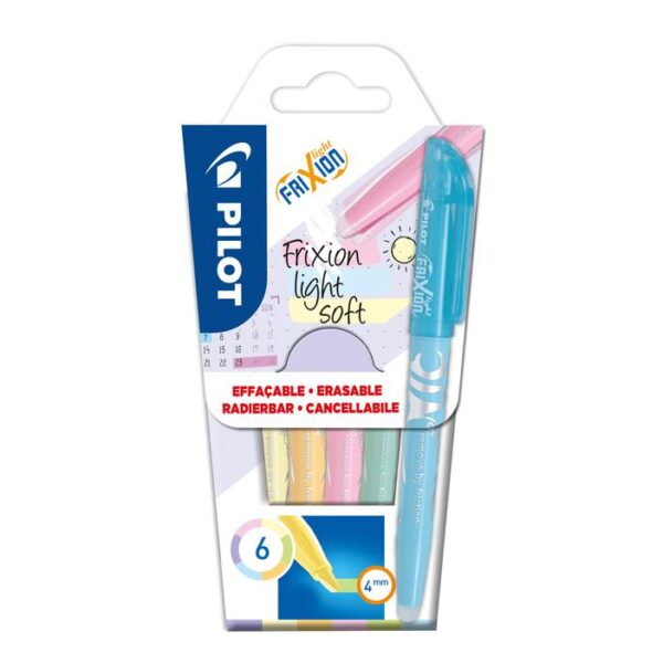 Pilot FriXion Light Soft Erasable Highlighter Pen Chisel Tip 3.8mm Line Assorted Pastel Colours (Pack 6) - WLT572572