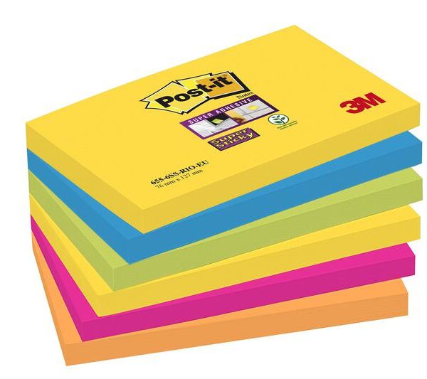 Post-it Super Sticky Notes 76x127mm 90 Sheets Carnival Colours (Pack 6) - 7100242804