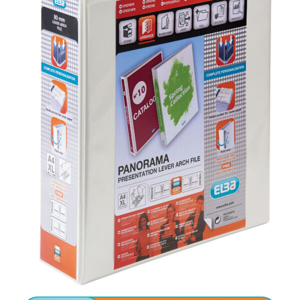 Elba Panorama Presentation Lever Arch File Polypropylene A4+ 90mm Spine Width A4 White (Pack 5) - 400008436