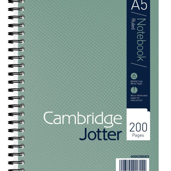 Cambridge Jotter A5 Wirebound Card Cover Notebook Ruled 200 Pages Metallic Green (Pack 3) - 400039063
