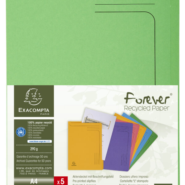 Exacompta Forever Slip Files 290gsm A4 Assorted Colours (Pack 5) - 48000E