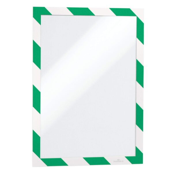 Durable DURAFRAME SECURITY Self-Adhesive Safety Sign & Document Holder with Magnetic Frame A4 Green/White (Pack 2) - 4944131