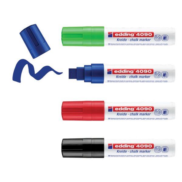 edding 4090 Chalk Marker Chisel Tip 4-15mm Line Assorted Colours (Pack 4) - 4090-4999