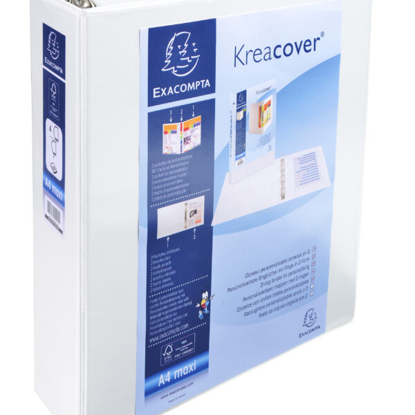 Exacompta Kreacover Presentation Ring Binder Polypropylene 90mm Spine 4 D-Ring A4+ 60mm Rings White (Pack 10) - 51845E
