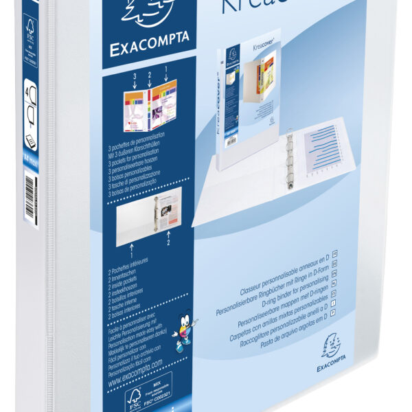 Exacompta Kreacover Presentation Ring Binder PVC 4 D-Ring A4 25mm Rings White (Pack 10) - 51846E