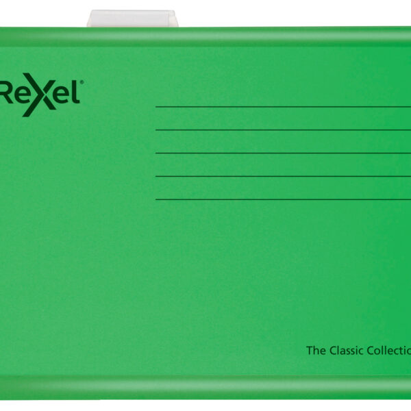 Rexel Classic Foolscap Suspension File Card 15mm V Base Green (Pack 25) 2115591