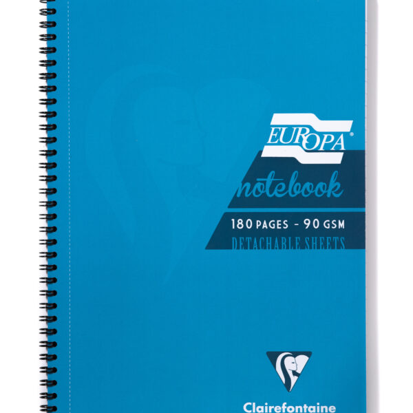 Clairefontaine Europa A4 Wirebound Card Cover Notebook Ruled 180 Pages Turquoise (Pack 5) - 5802Z