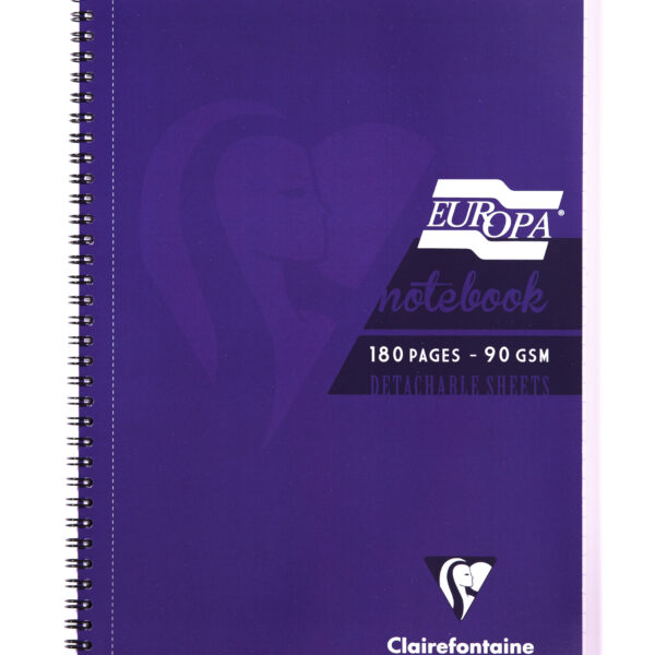 Clairefontaine Europa A5 Wirebound Card Cover Notebook Ruled 180 Pages Purple (Pack 5) - 5813Z