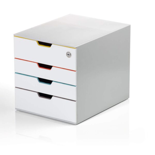 Durable VARICOLOR MIX 4 SAFE Lockable Drawer Unit  Desktop Drawer Set with 4 Colour Coded Drawers and Label Inserts - 762627
