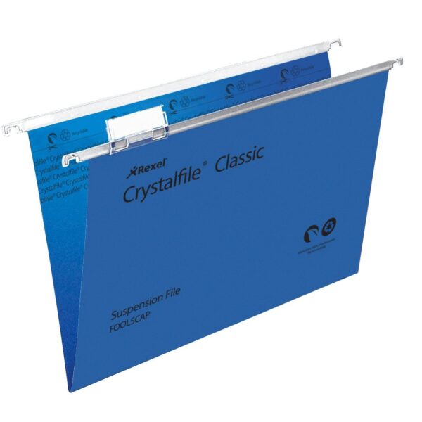 Rexel Crystalfile Classic Foolscap Suspension File Manilla 15mm V Base Blue (Pack 50) 78143
