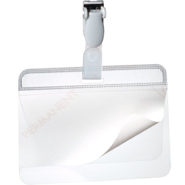 Durable Self-Laminating Name Badge 54x90mm with Plastic Clip Transparent (Pack 25) - 814919