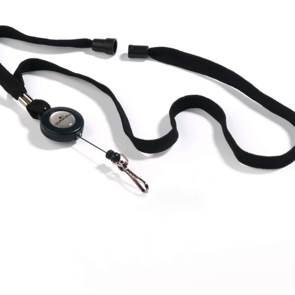 Durable Textile Lanyard with Badge Reel and Spring Hook 10 x 440mm Includes Safety Release Black (Pack 10) - 822301