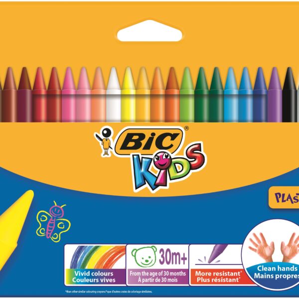 Bic Kids Plastidecor Hard Sharpenable Crayons Assorted Colours (Pack 24) - 8297721