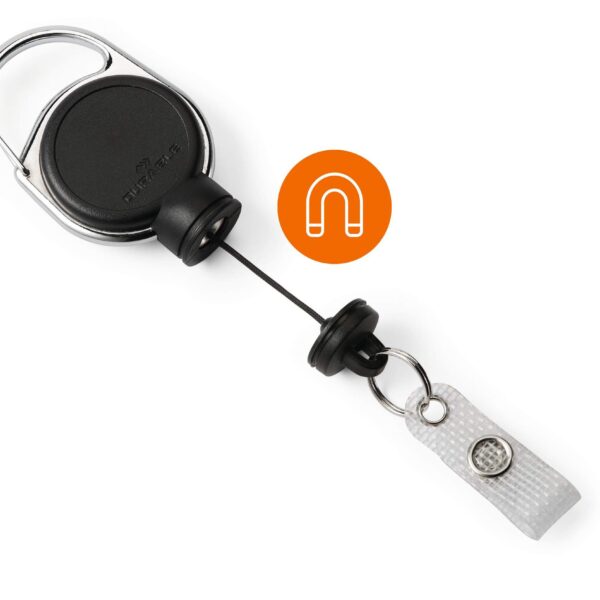 Durable EXTRA STRONG Badge Reel with Snap Button Strap 60cm Long with Metal Clip Holds up to 300g Black - 832901