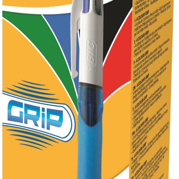 Bic 4 Colours Comfort Grip Ballpoint Pen 1mm Tip 0.32mm Line Blue/White Barrel Black/Blue/Green/Red Ink (Pack 12)