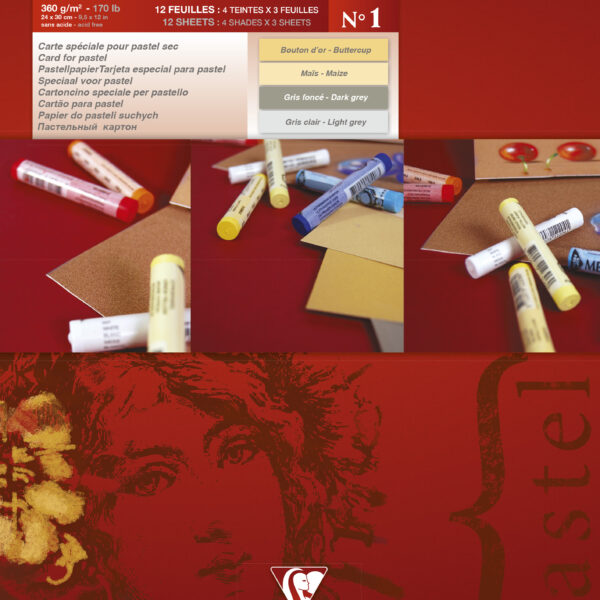 Clairefontaine Pastelmat Pad No.1 240x300mm 360gsm 12 Sheets 4 Colour Shades of Paper 96017C