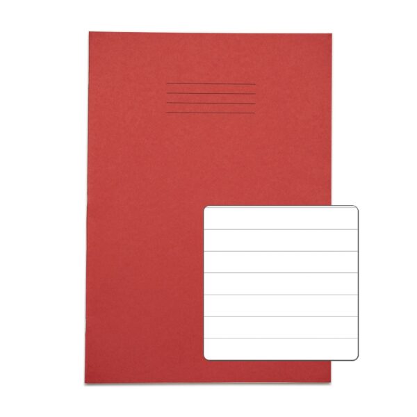 Rhino A4 Exercise Book 32 Page Feint Ruled 12mm Red (Pack 100) - VDU014-80-4