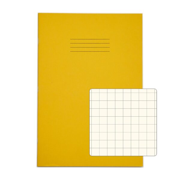 Rhino A4 Special Exercise Book 48 Page 12mm Squares S10 Yellow with Tinted Cream Paper (Pack 10) - EX68192CV-2