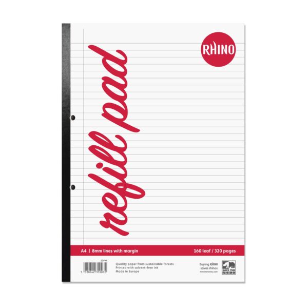 Rhino A4 Refill Pad 320 Page Feint Ruled 8mm With Margin (Pack 3) - SDFM-6