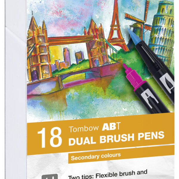 Tombow ABT Dual Brush Pen 2 Tips Secondary Assorted Colours (Pack 18) - ABT-18P-2