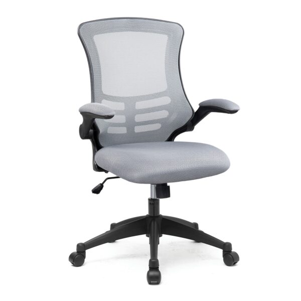 Nautilus Designs Luna Designer High Back Mesh Grey Task Operator Office Chair With Folding Arms and Black Shell - BCM/L1302/GY