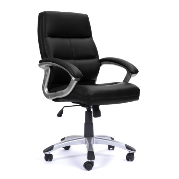 Nautilus Designs Greenwich High Back Leather Effect Executive Office Chair With Contoured Design Backrest and Fixed Arms Black - BCP/T101/BK