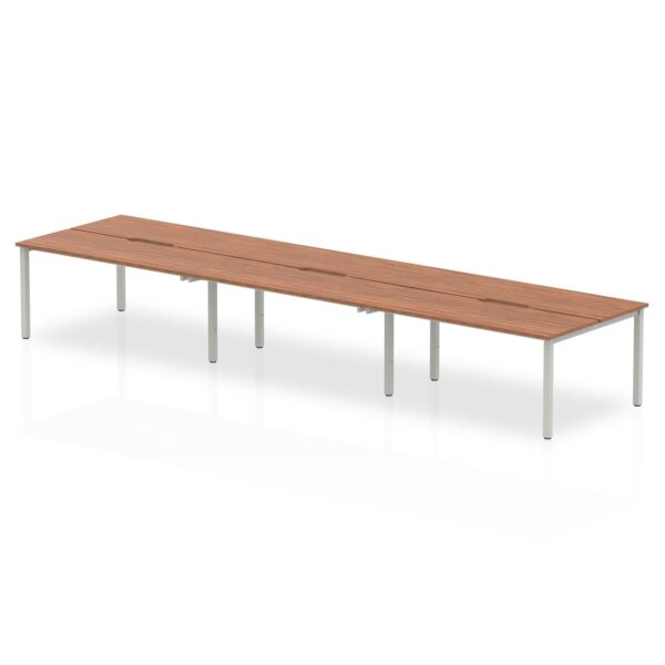 Evolve Plus 1400mm Back to Back 6 Person Desk Walnut Top Silver Frame BE292