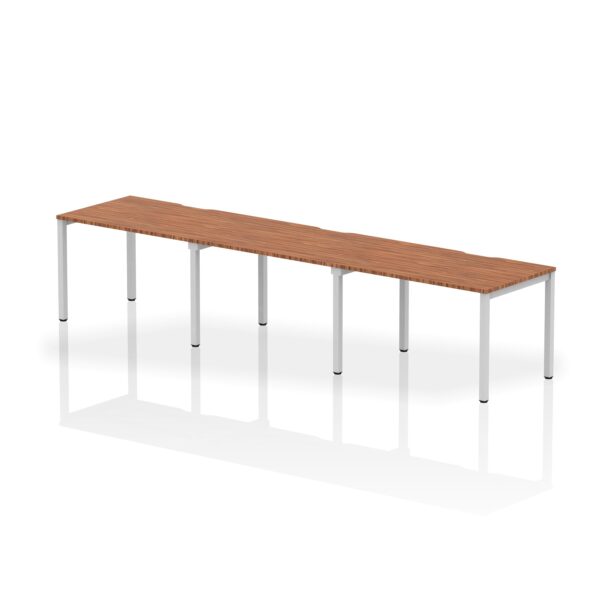 Dynamic Evolve Plus 1200mm Single Row 3 Person Desk Walnut Top Silver Frame BE417
