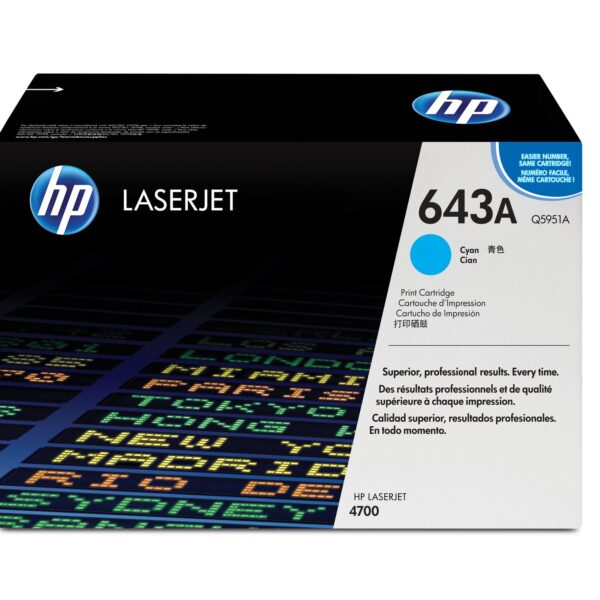 HP 643A Standard Capacity Cyan Toner Cartridge 10K pages for HP Color LaserJet 4700 - Q5951A